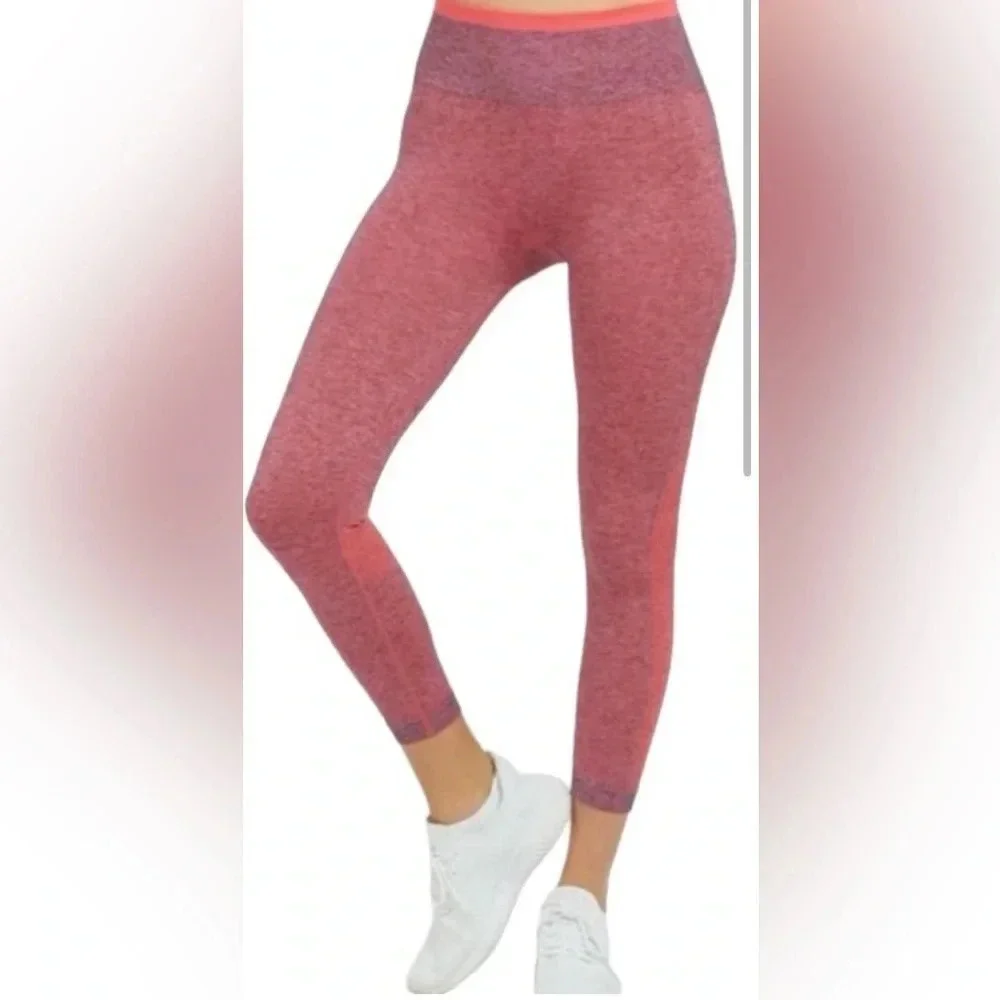 SEAMLESS SCULPTING LEGGINGS BY SPANX SIZE LARGE SPACEDYE CORAL PUNCH NWT